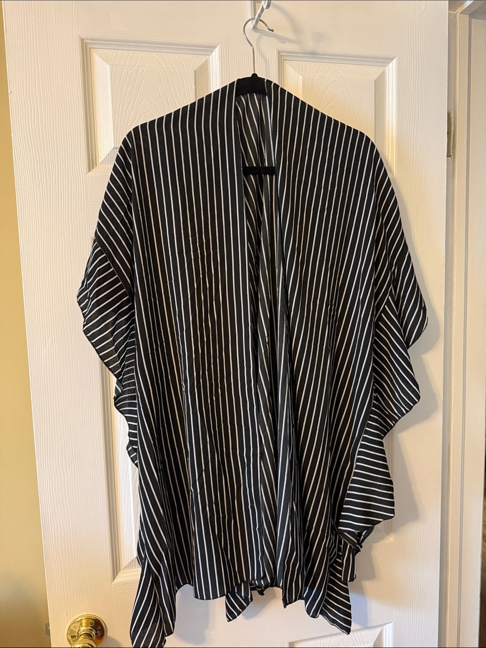 Black and White Vertical Stripe Open Kimono